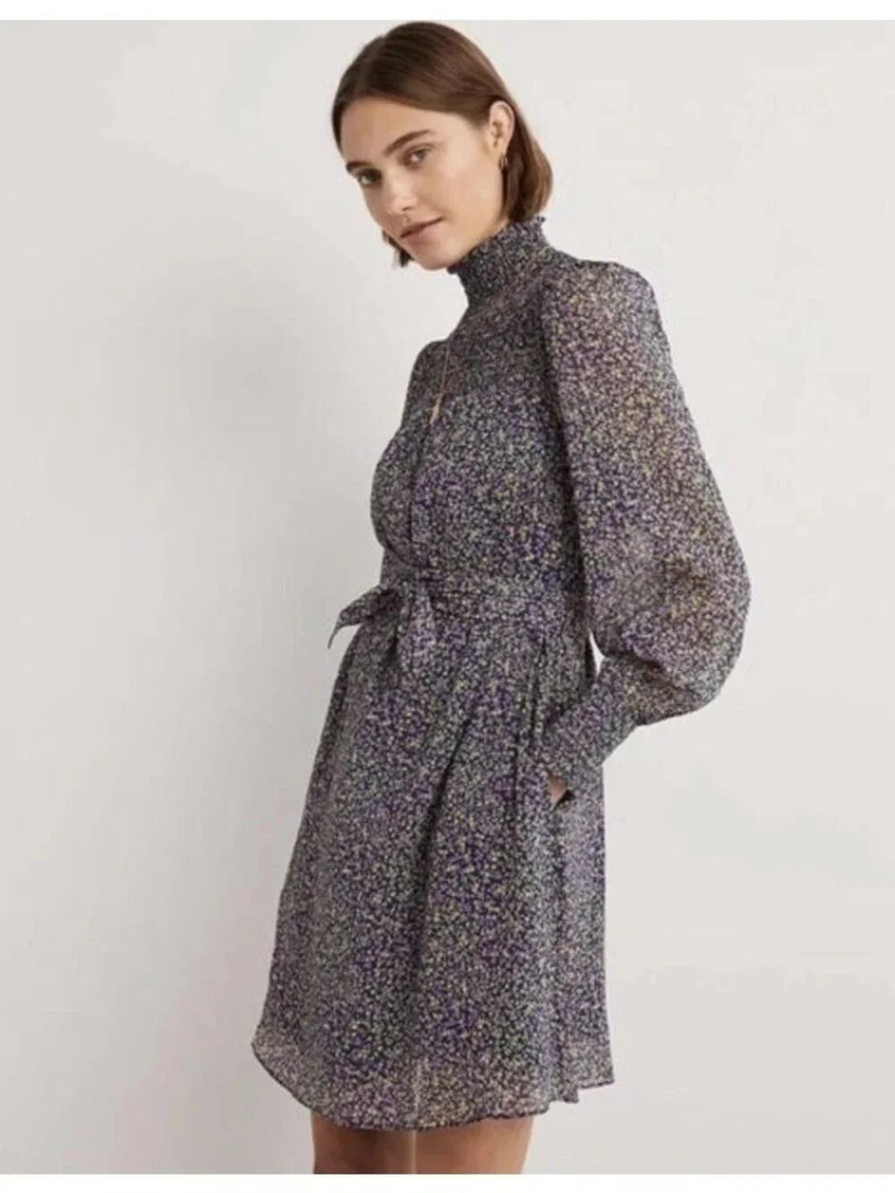 Boden Womens Smocked Metallic Dress UK 14 US 10 R blue Purple Floral D0401 NWT